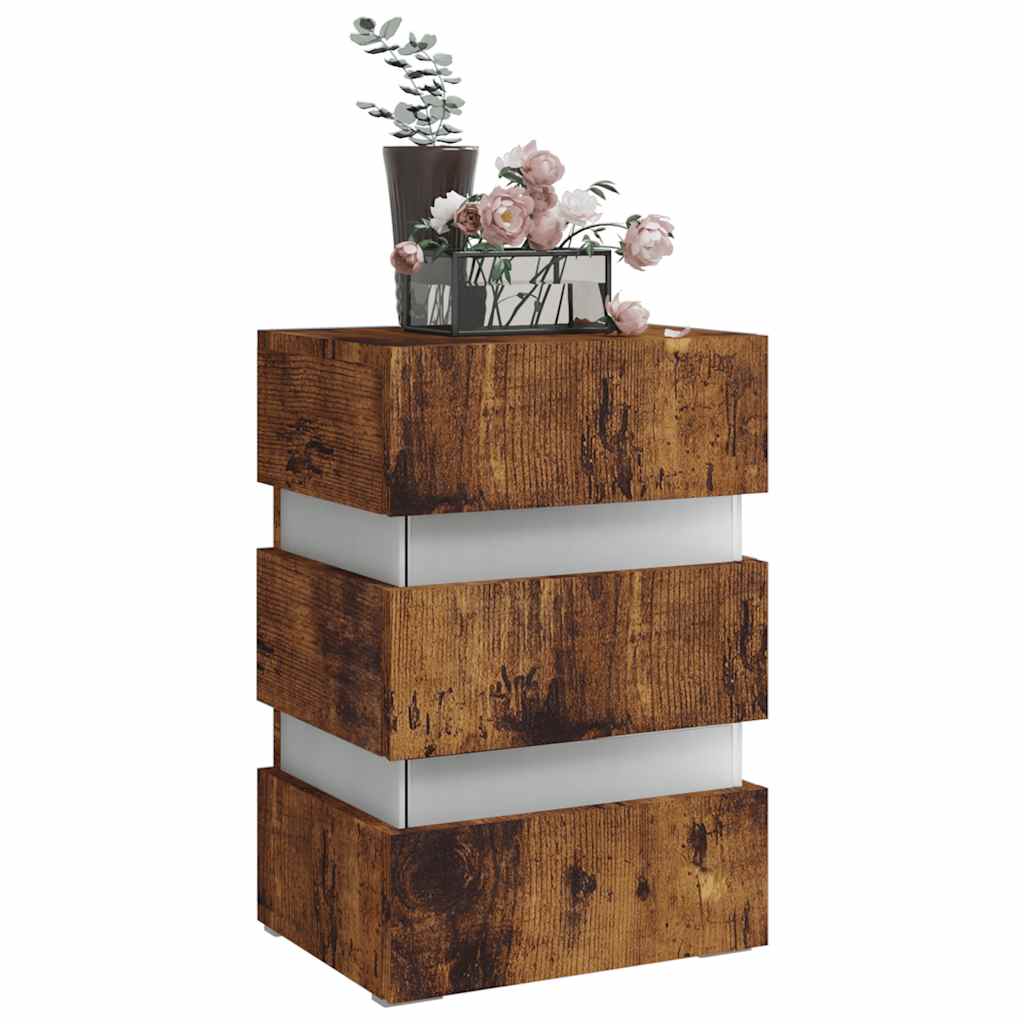 Comodino con LED Rovere Fumo 45x35x67 cm in Legno Multistrato | homemem39