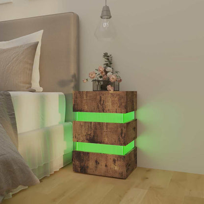 Comodino con LED Rovere Fumo 45x35x67 cm in Legno Multistrato
