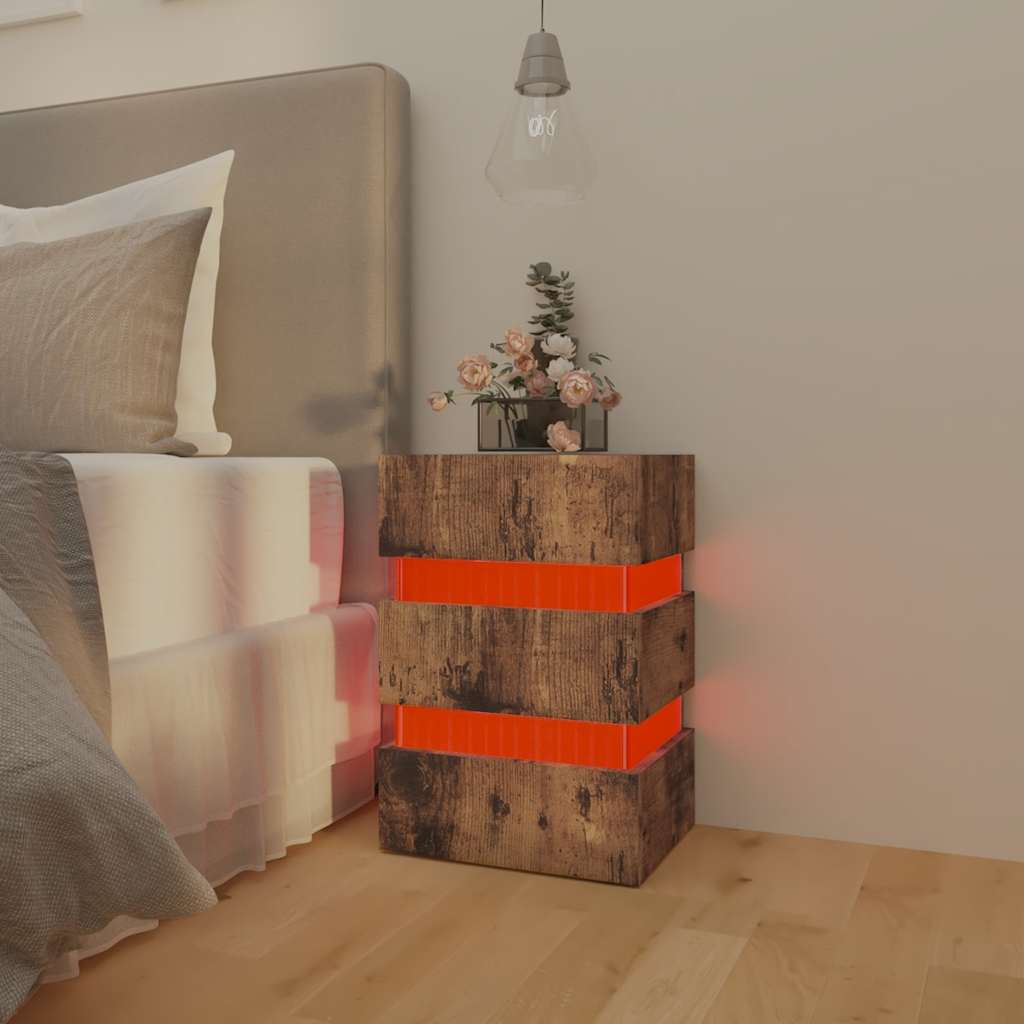 Comodino con LED Rovere Fumo 45x35x67 cm in Legno Multistrato | homemem39