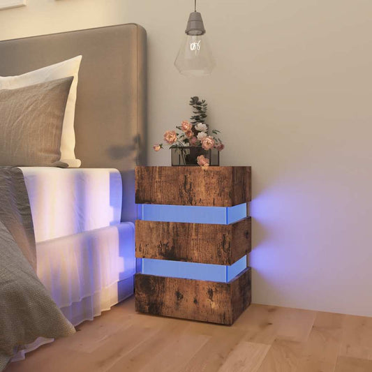 Comodino con LED Rovere Fumo 45x35x67 cm in Legno Multistrato | homemem39