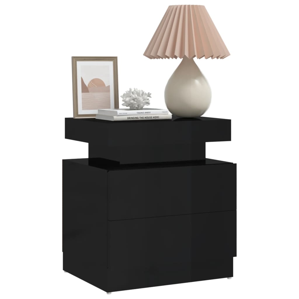 Comodino Nero Lucido 45x35x52 cm in Legno Multistrato - homemem39