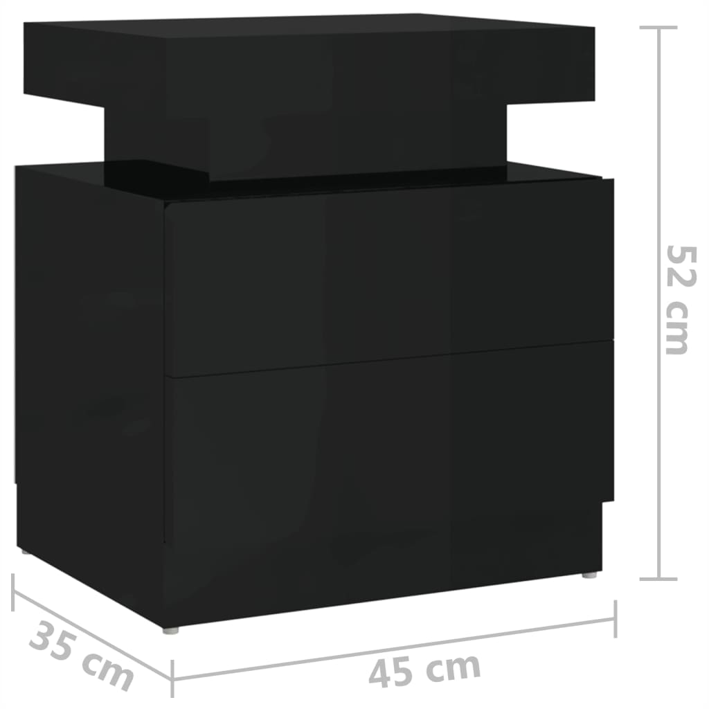 Comodino Nero Lucido 45x35x52 cm in Legno Multistrato