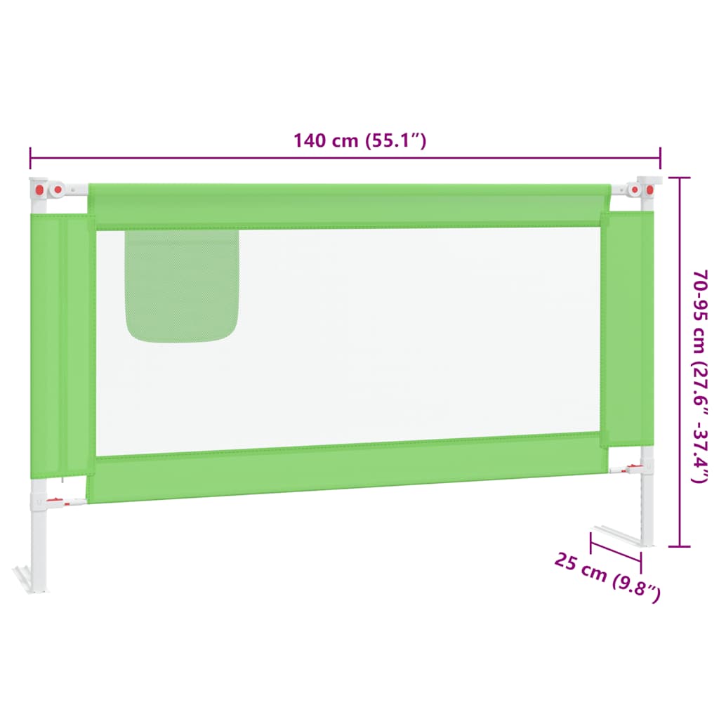 Sponda Letto di Sicurezza per Bambini Verde 140x25cm in Tessuto
