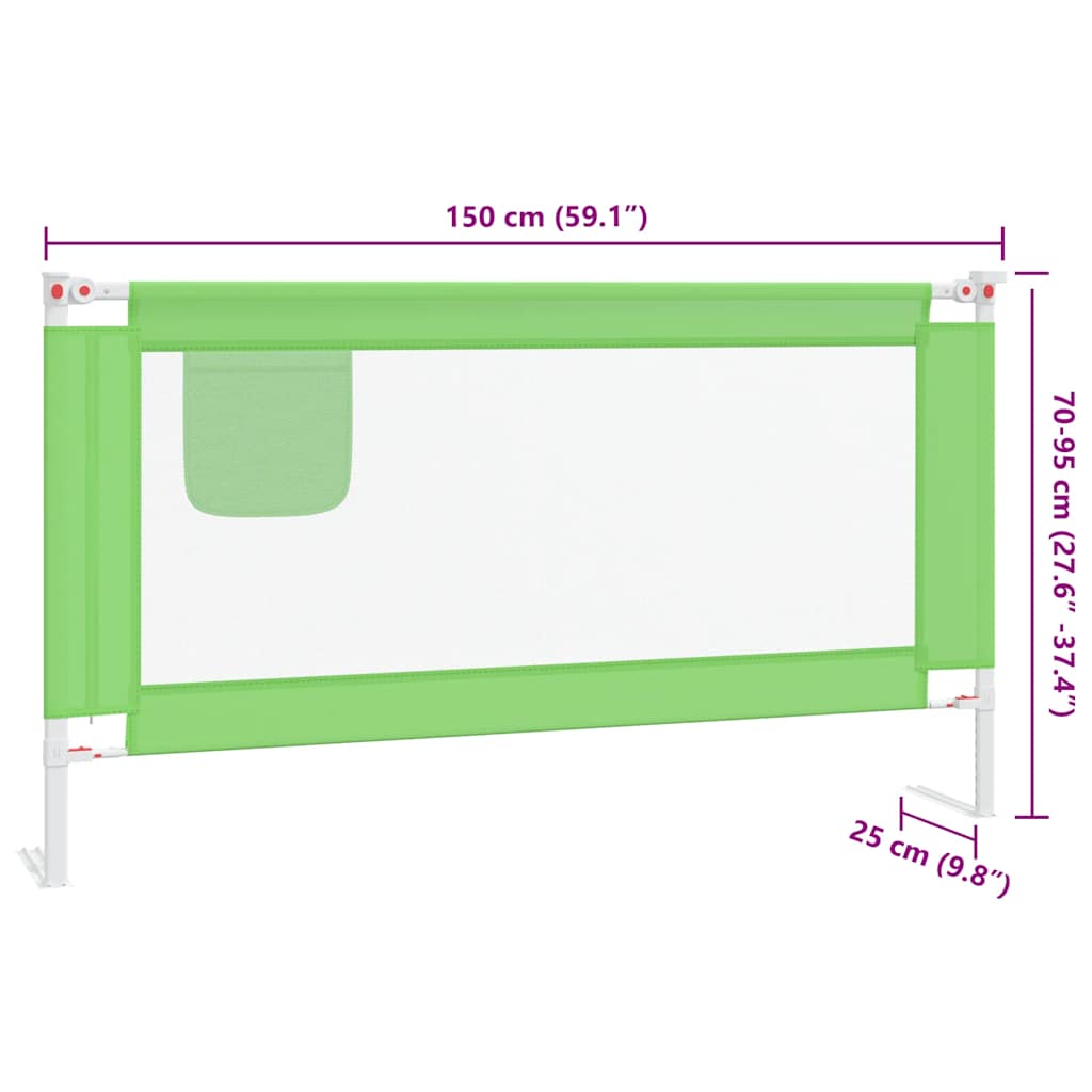 Sponda Letto di Sicurezza per Bambini Verde 150x25cm in Tessuto