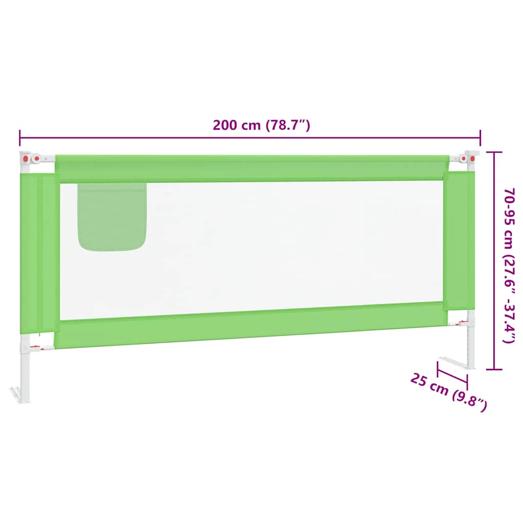 Sponda Letto di Sicurezza per Bambini Verde 200x25cm in Tessuto | homemem39