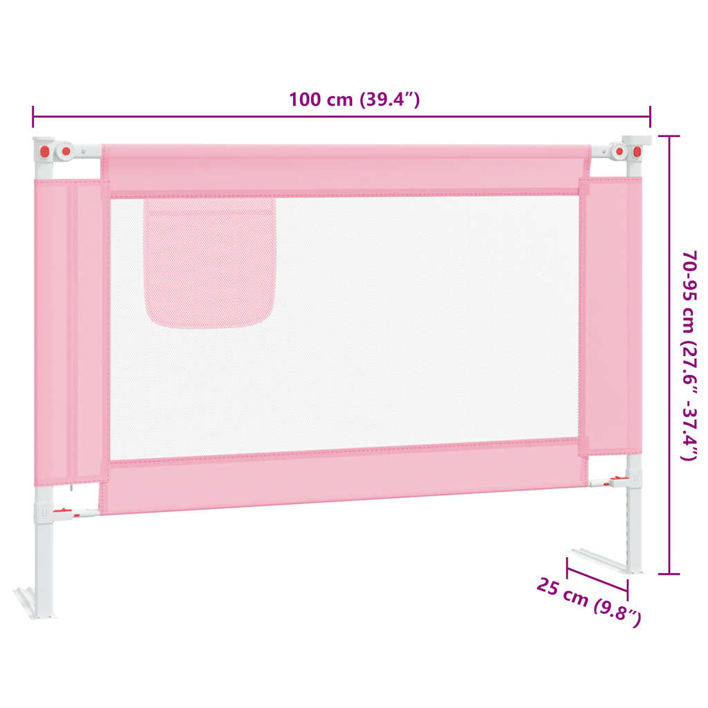 Sponda Letto di Sicurezza per Bambini Rosa 100x25cm in Tessuto - homemem39