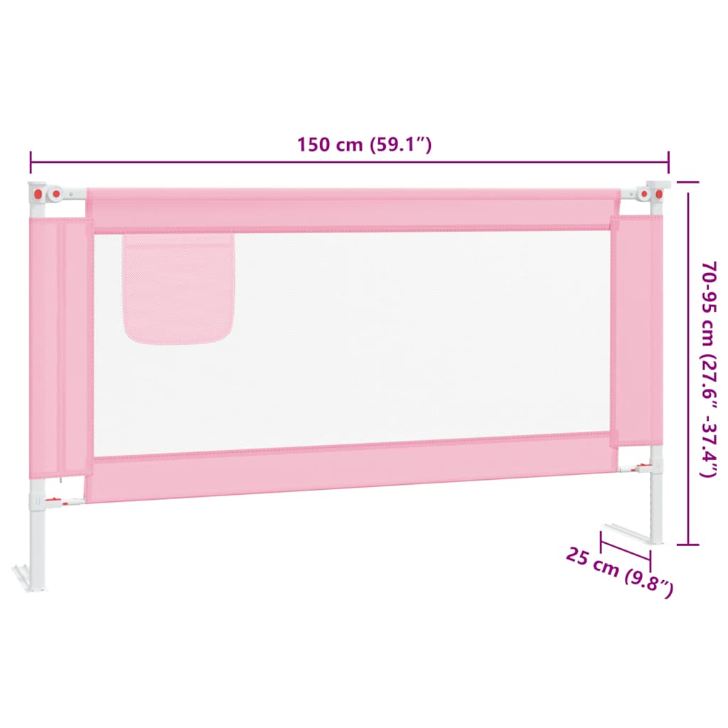 Sponda Letto di Sicurezza per Bambini Rosa 150x25 cm Tessuto