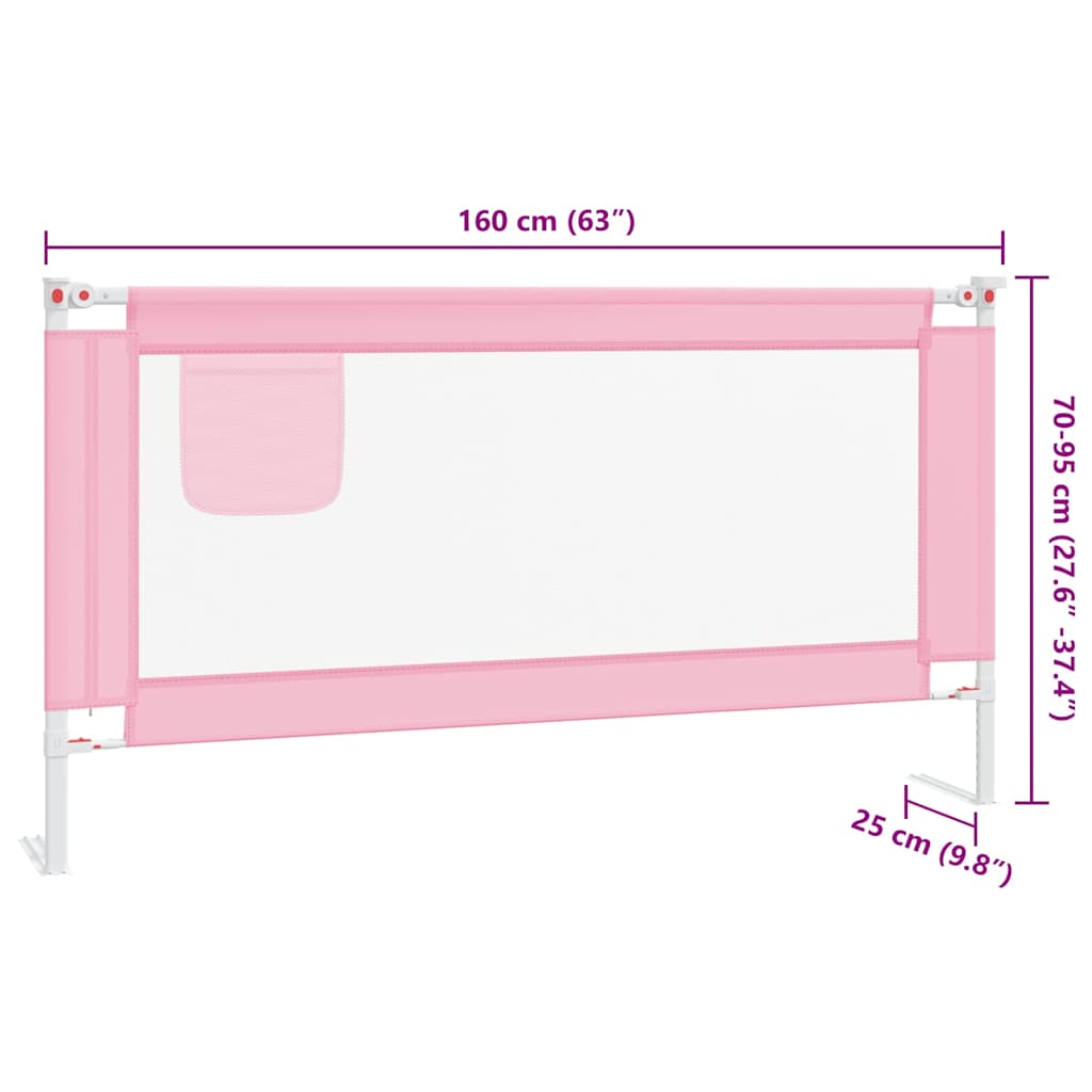Sponda Letto di Sicurezza per Bambini Rosa 160x25 cm Tessuto