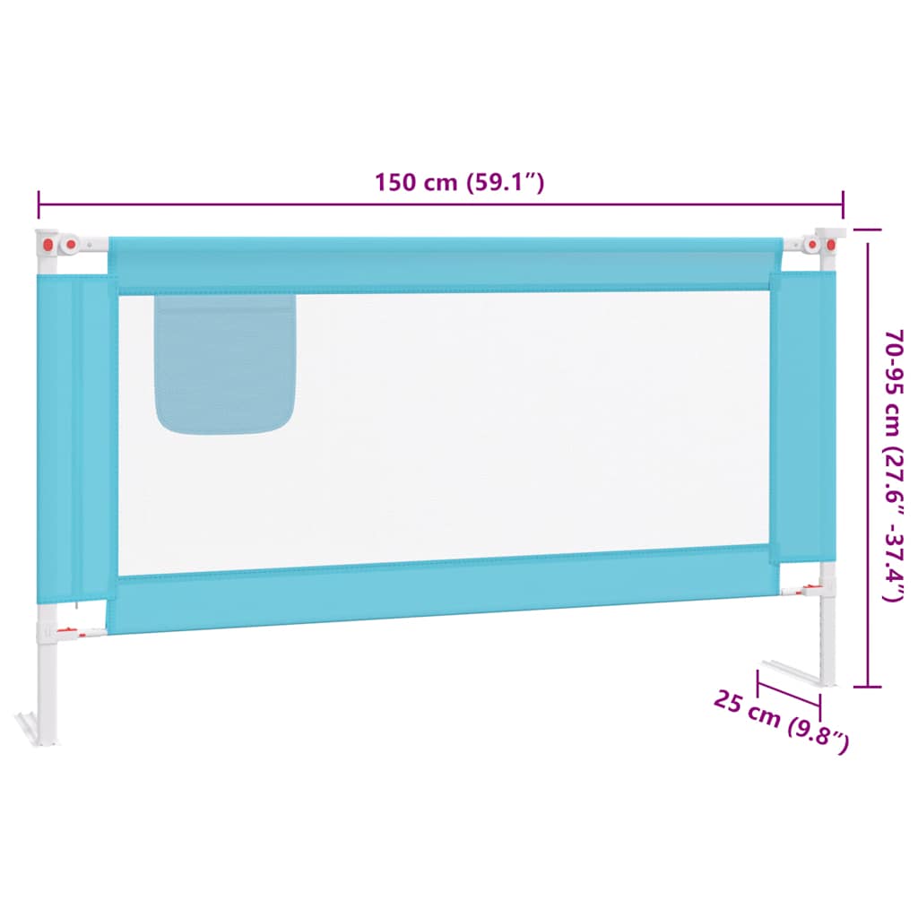 Sponda Letto di Sicurezza per Bambini Blu 150x25 cm in Tessuto