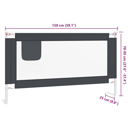 Sponda Letto Sicurezza Bambini Grigio Scuro 150x25 cm Tessuto