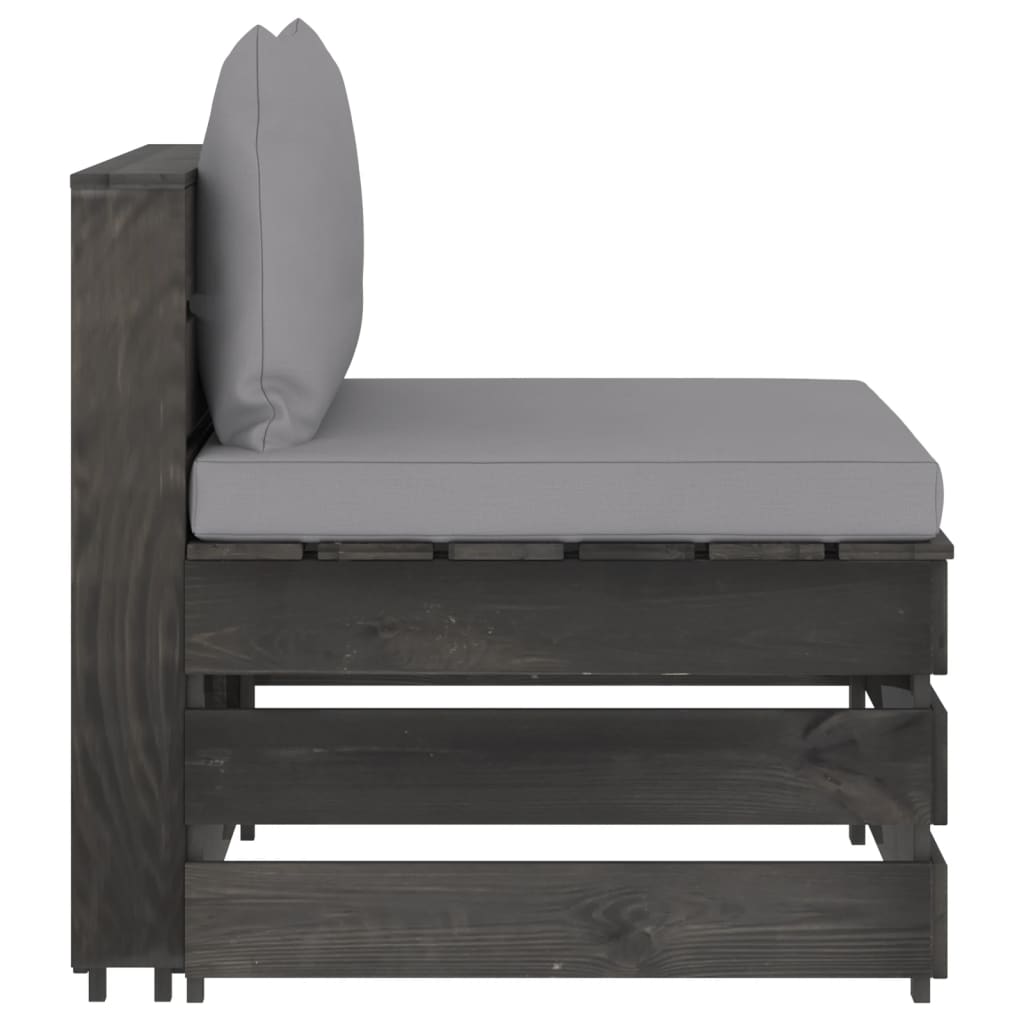 Divano Centrale Modulare con Cuscini in Legno Impregnato Grigio | homemem39