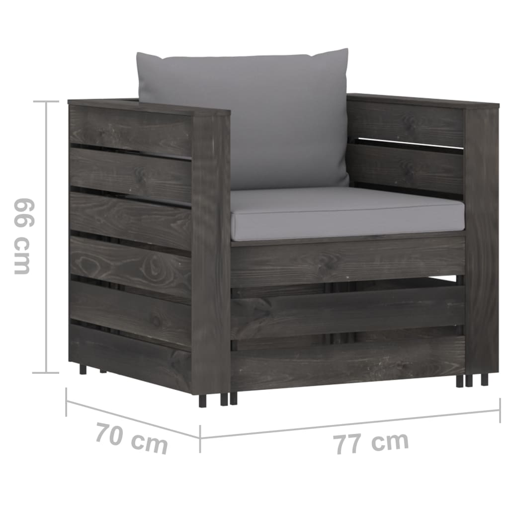 Set Salotto da Giardino 2pz con Cuscini Legno Impregnato Grigio | homemem39