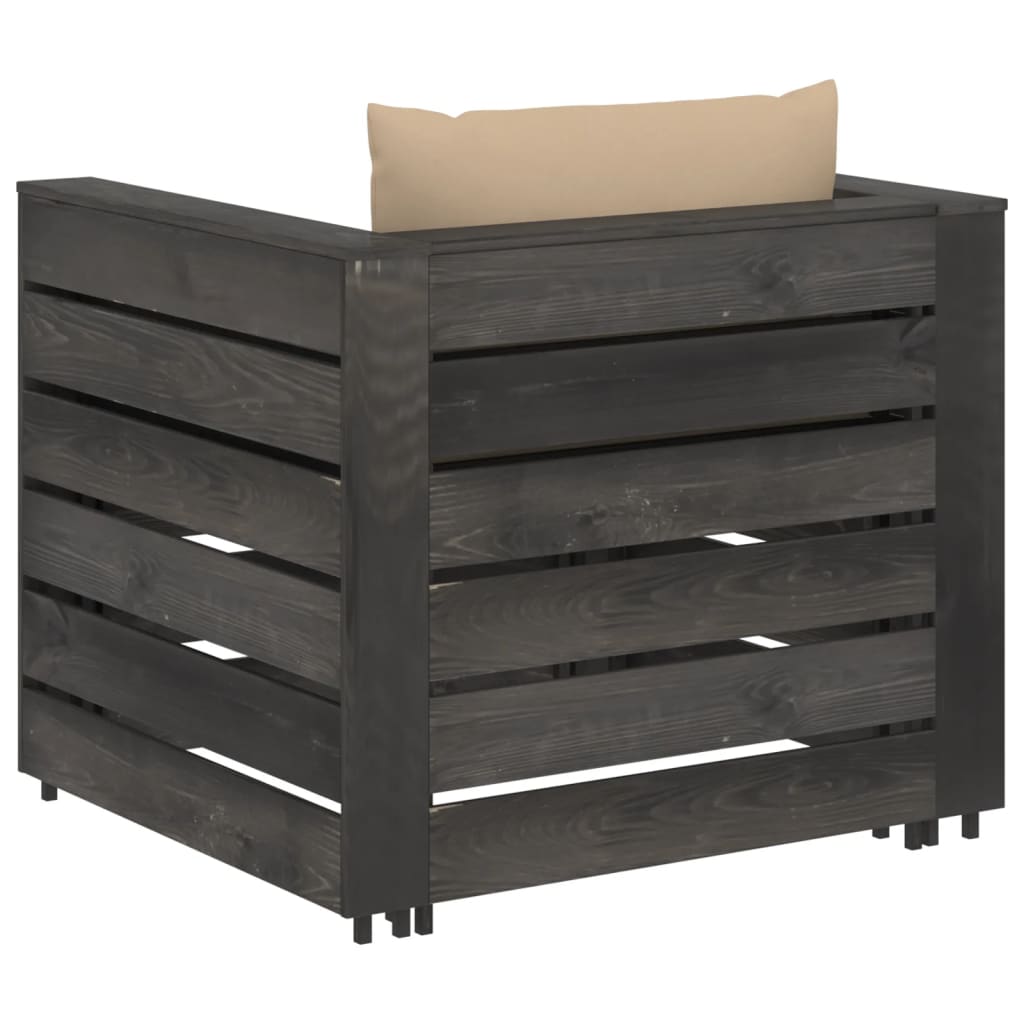 Set Salotto da Giardino 2pz con Cuscini Legno Impregnato Grigio