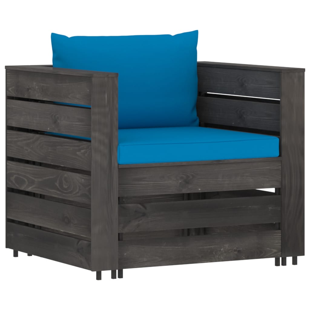 Set Salotto da Giardino 2pz con Cuscini Legno Impregnato Grigio | homemem39