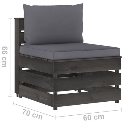 Set Salotto da Giardino 3pz con Cuscini Grigio Legno Impregnato