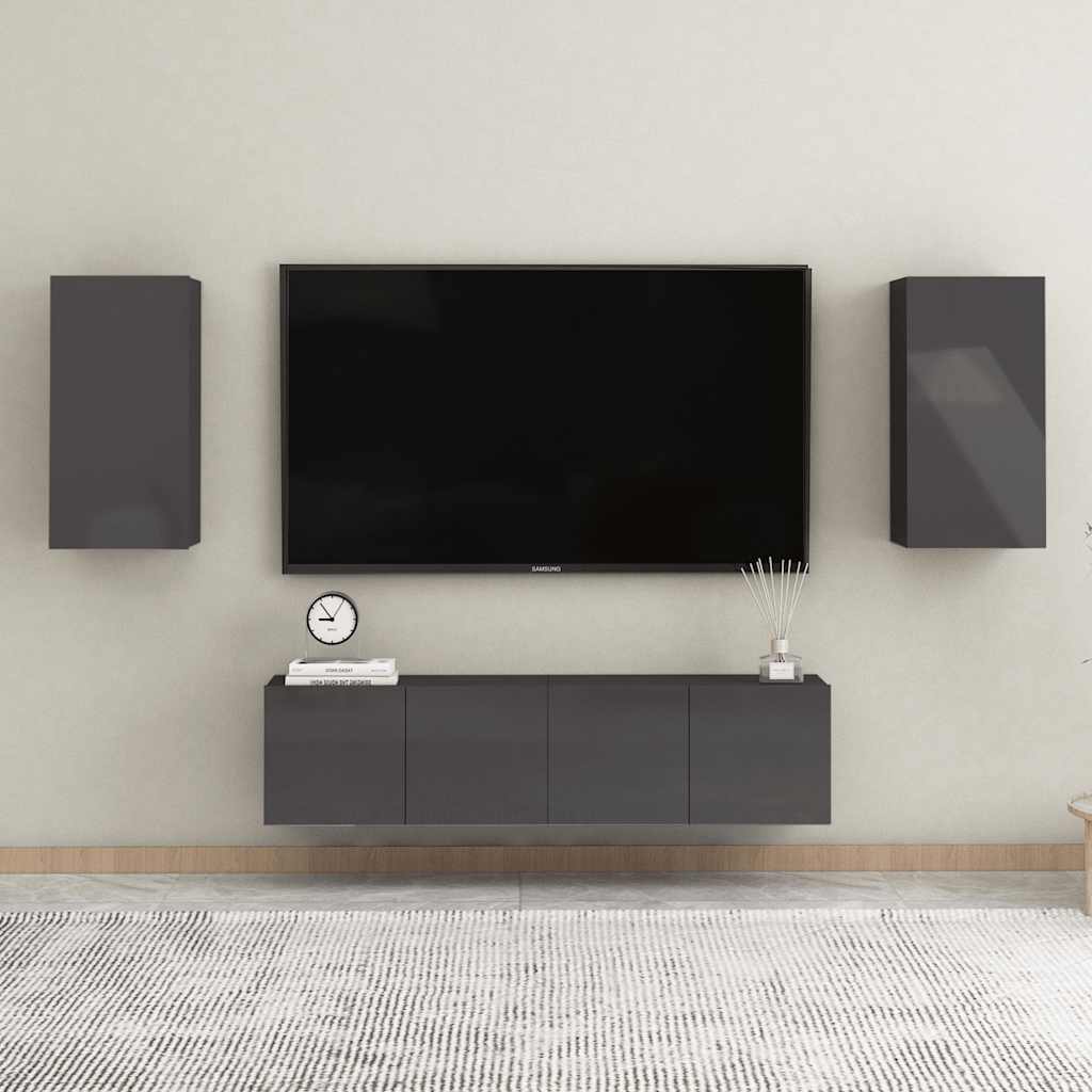 Mobili TV 2pz Grigio Lucido 30,5x30x60 cm Legno Multistrato