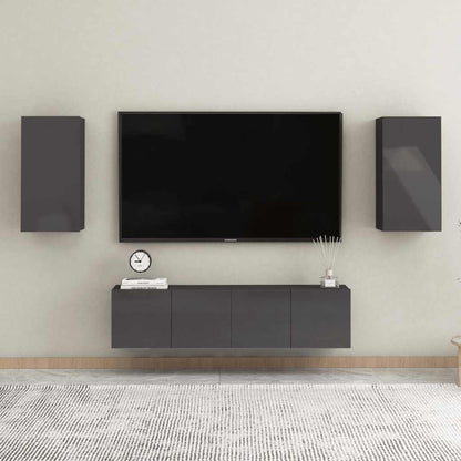 Mobili TV 2pz Grigio Lucido 30,5x30x60 cm Legno Multistrato