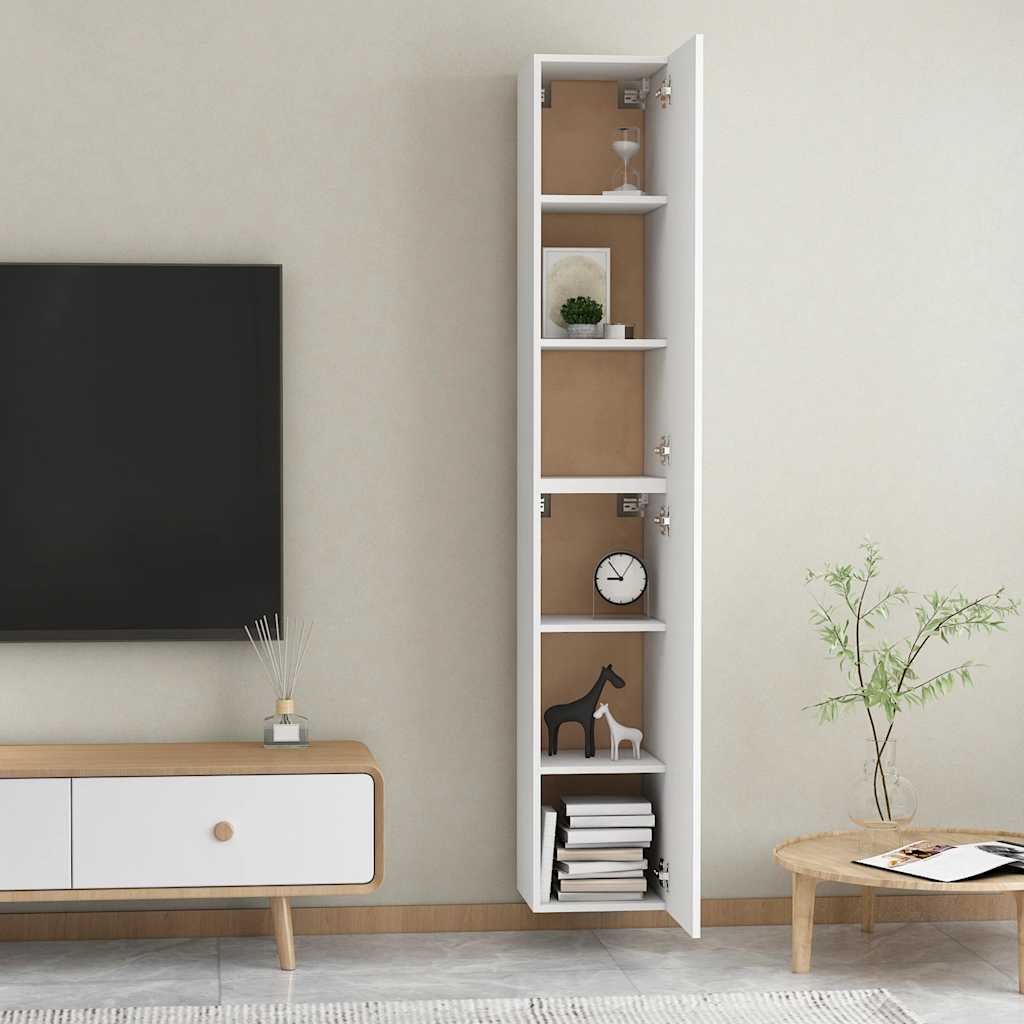 Mobili Porta TV 2pz Bianchi 30,5x30x90 cm in Legno Multistrato