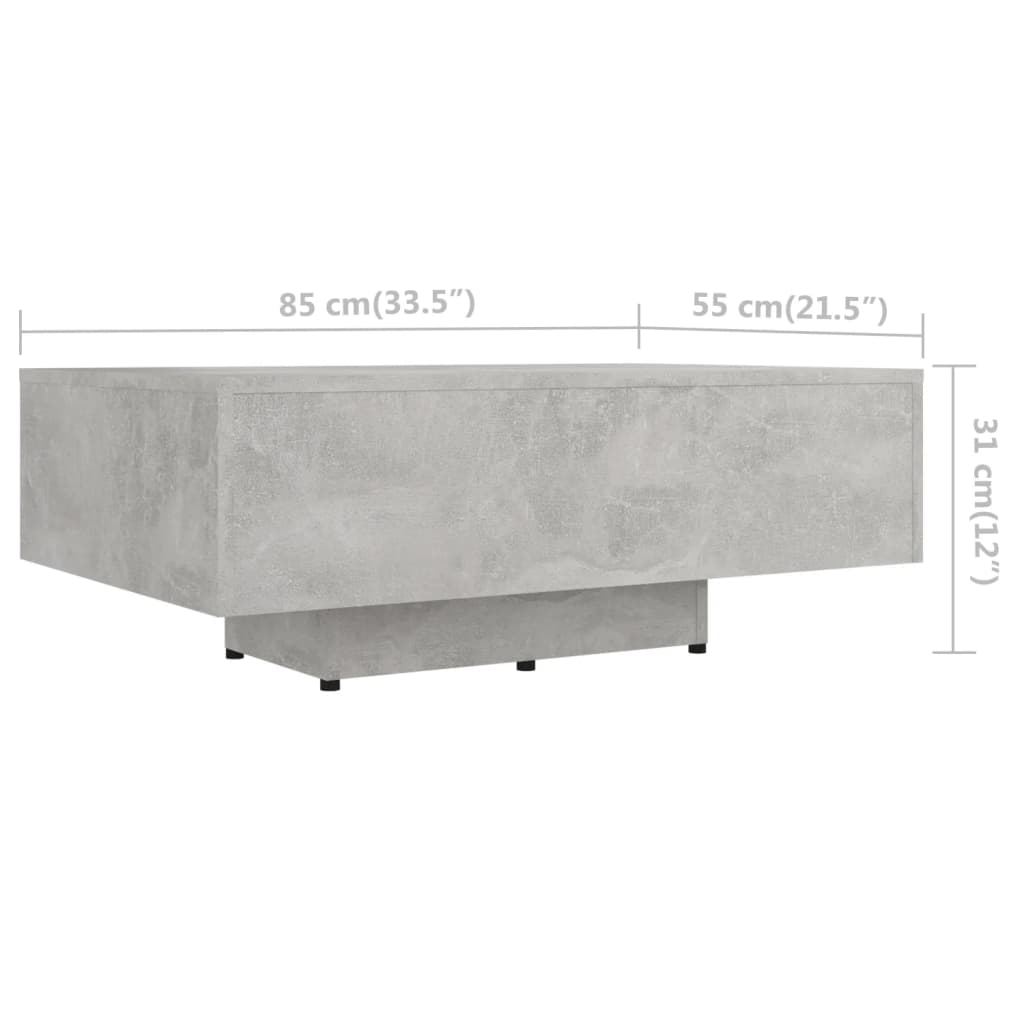 Tavolino Salotto Grigio Cemento 85x55x31 cm Legno Multistrato | homemem39