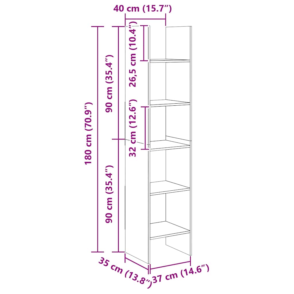 Libreria Grigio Cemento 40x35x180 cm in Legno Multistrato | homemem39