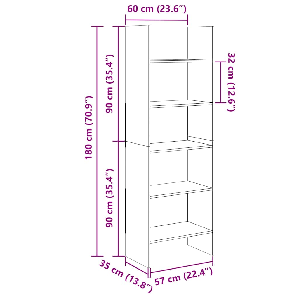 Libreria Rovere Sonoma 60x35x180 cm in Legno Multistrato