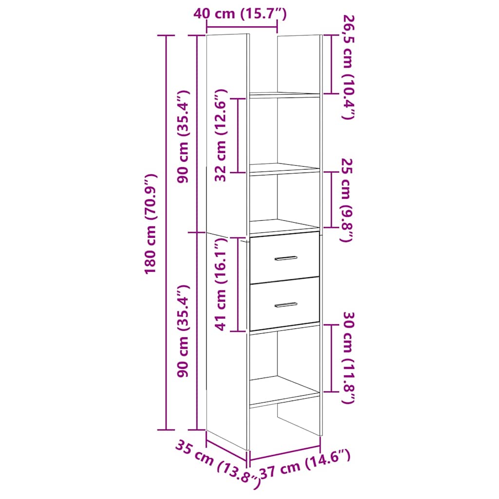 Libreria Grigio Cemento 40x35x180 cm in Legno Multistrato