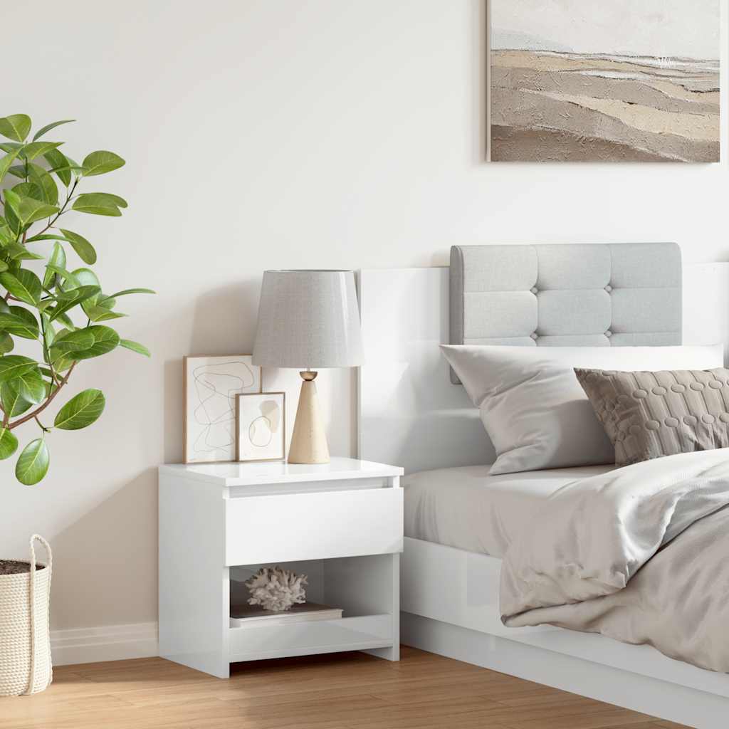 Comodino Bianco Lucido 40x30x39 cm in Legno Multistrato - homemem39