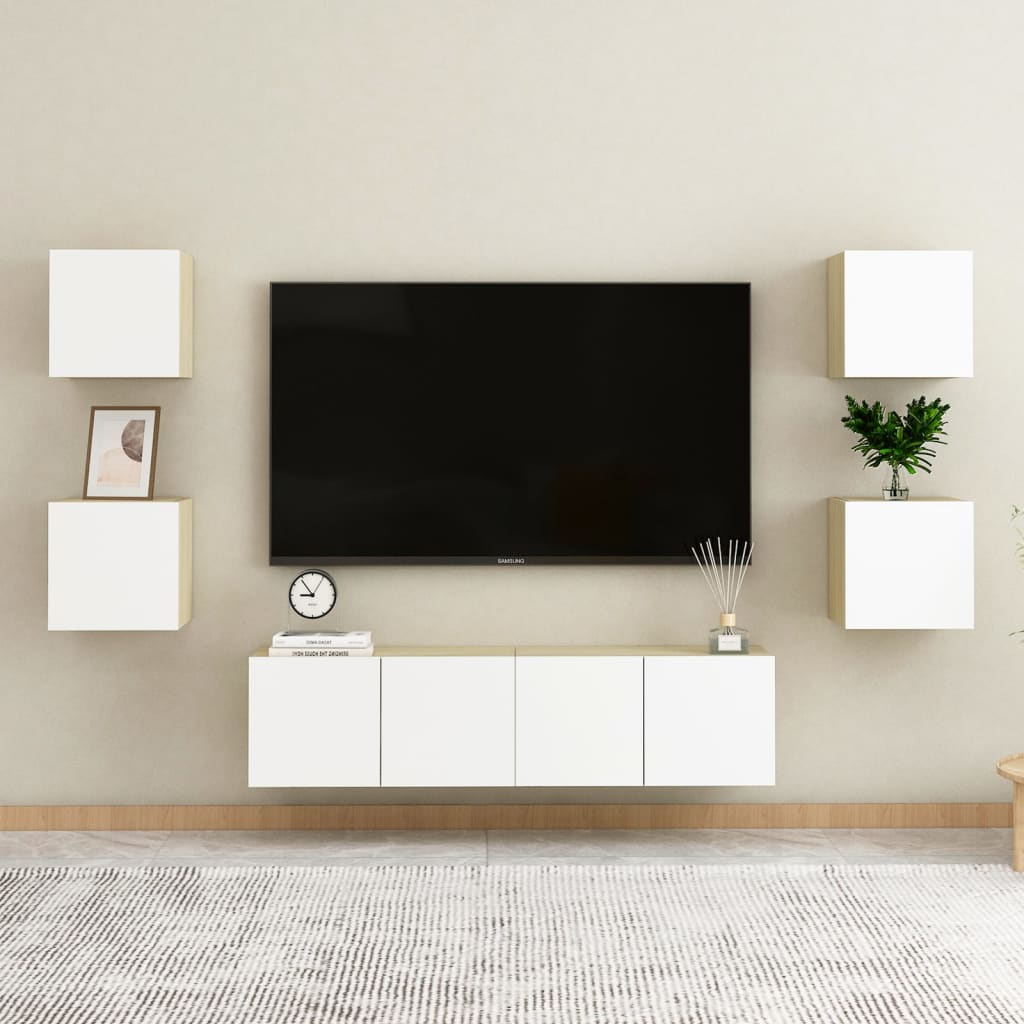 White and Sonoma Oak Wall TV Cabinet 30.5x30x30 cm