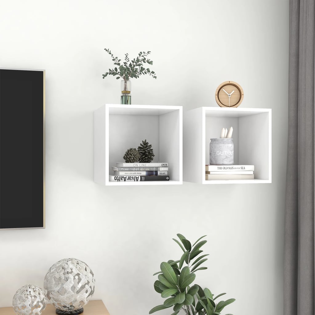 Mobili a Muro 2pz Bianchi 37x37x37 cm in Legno Multistrato | homemem39