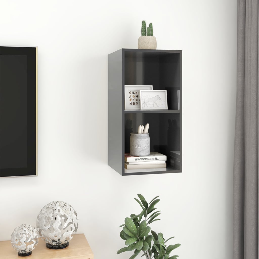 Mobile TV da Parete Grigio Lucido 37x37x72 cm Legno Multistrato