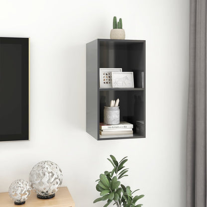 Mobile TV da Parete Grigio Lucido 37x37x72 cm Legno Multistrato