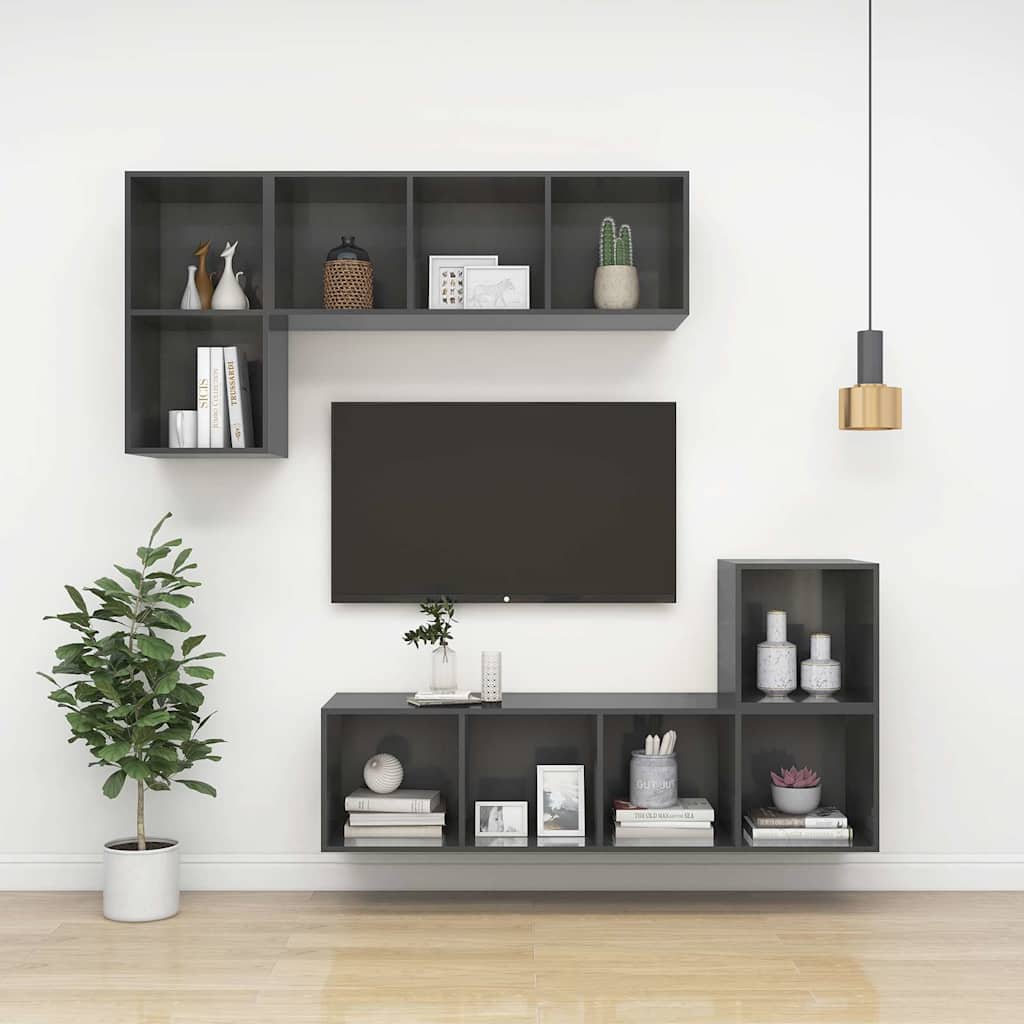 Mobile TV da Parete Grigio Lucido 37x37x72 cm Legno Multistrato
