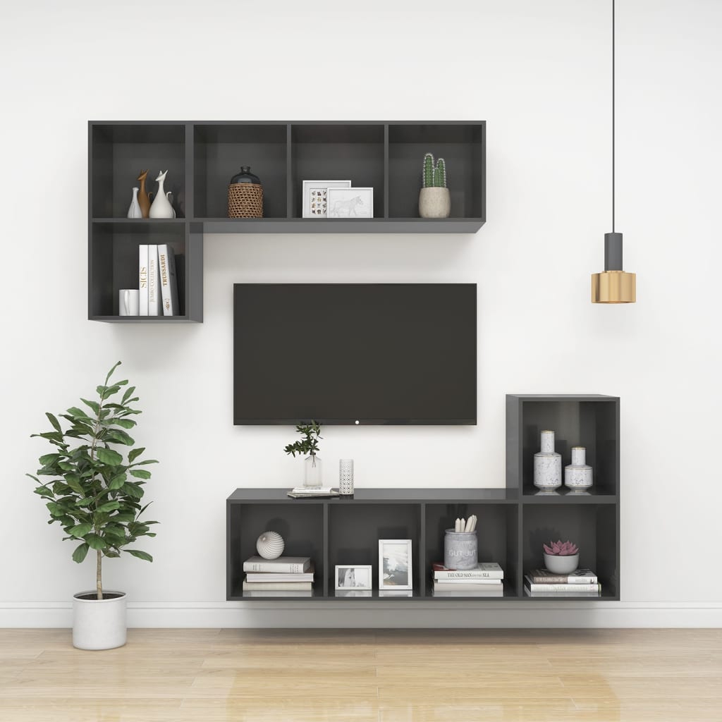 Mobile TV da Parete Grigio Lucido 37x37x72 cm Legno Multistrato