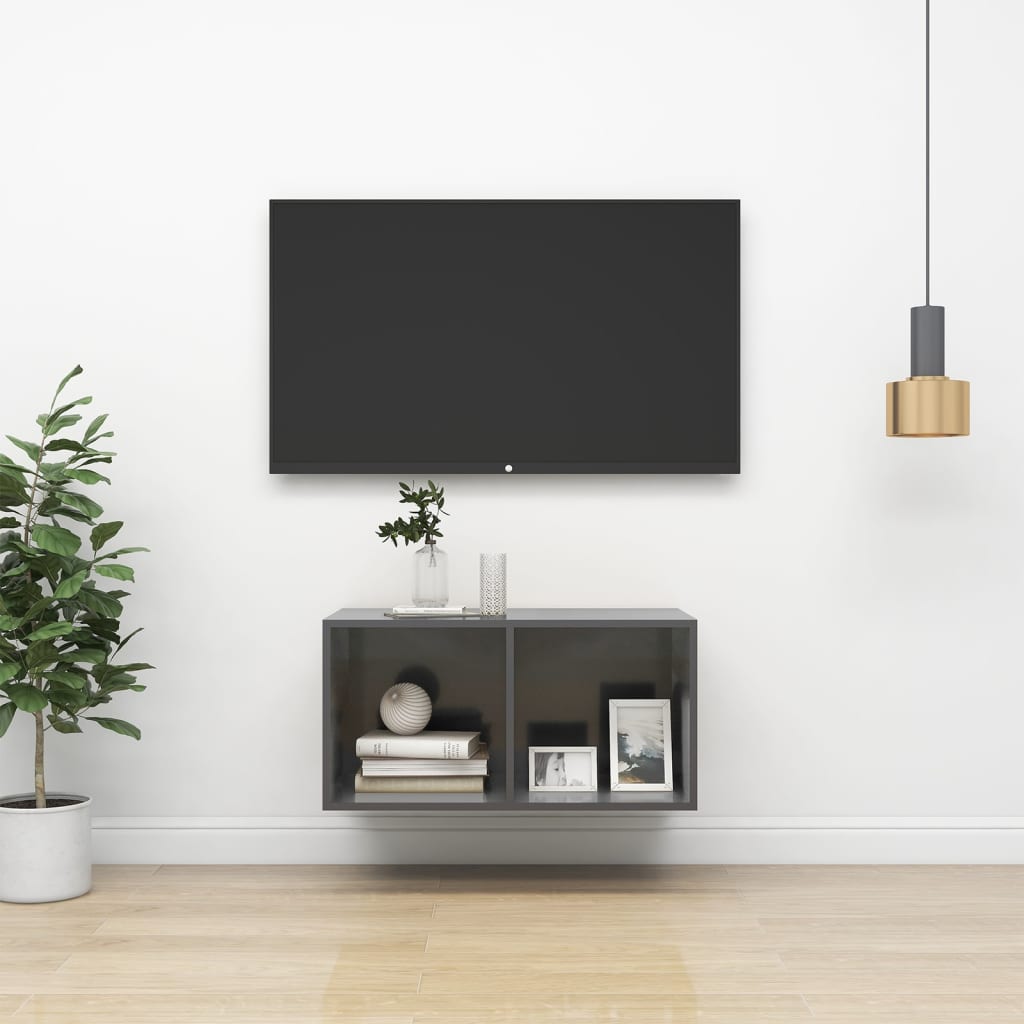 Mobile TV da Parete Grigio Lucido 37x37x72 cm Legno Multistrato - homemem39