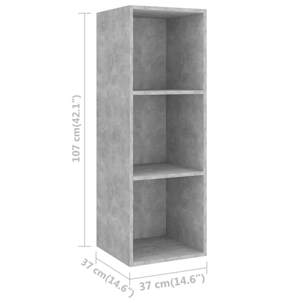Mobile TV a Parete Grigio Cemento 37x37x107cm Legno Multistrato