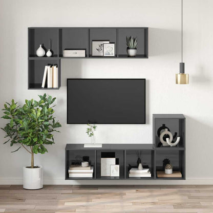 Mobile TV da Parete Grigio Lucido 37x37x107cm Legno Multistrato