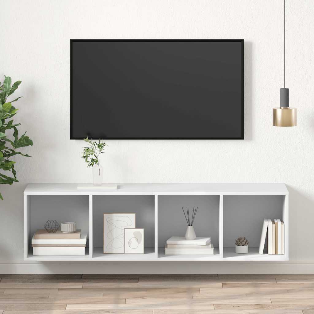 Mobile TV da Parete Bianco 37x37x142,5 cm in Legno Multistrato