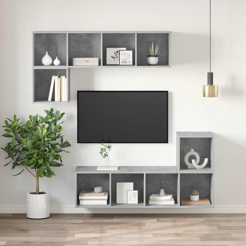 Mobile TV Parete Grigio Cemento 37x37x142,5cm Legno Multistrato