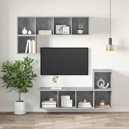 Mobile TV Parete Grigio Cemento 37x37x142,5cm Legno Multistrato