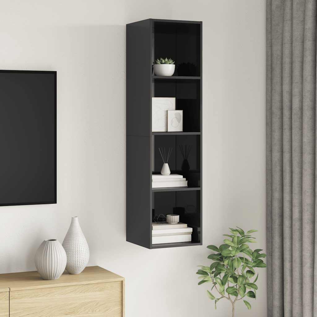 Mobile TV Parete Grigio Lucido 37x37x142,5cm Legno Multistrato