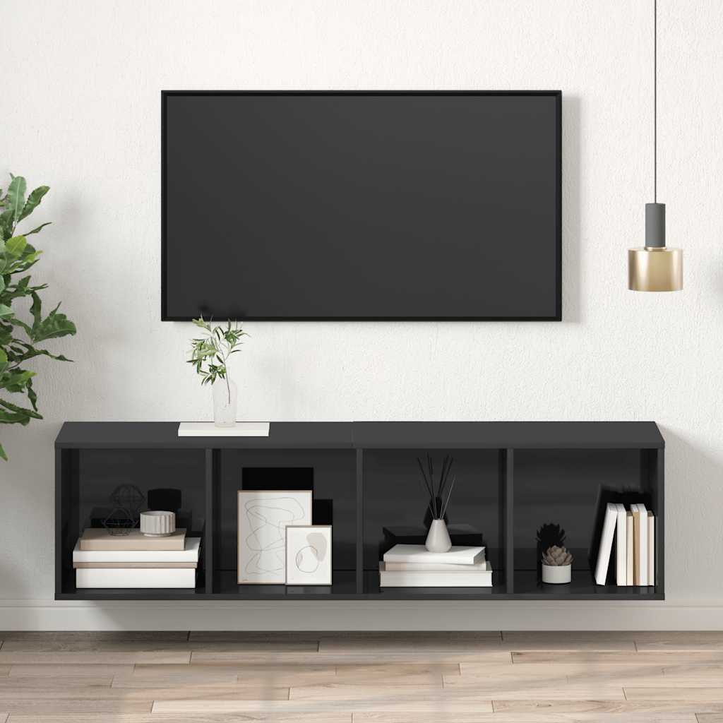 Mobile TV Parete Grigio Lucido 37x37x142,5cm Legno Multistrato