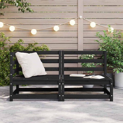 Set Divani da Giardino 2 pz Nero in Legno Massello di Pino