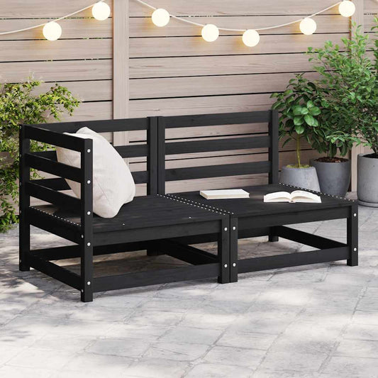 Set Divani da Giardino 2 pz Nero in Legno Massello di Pino