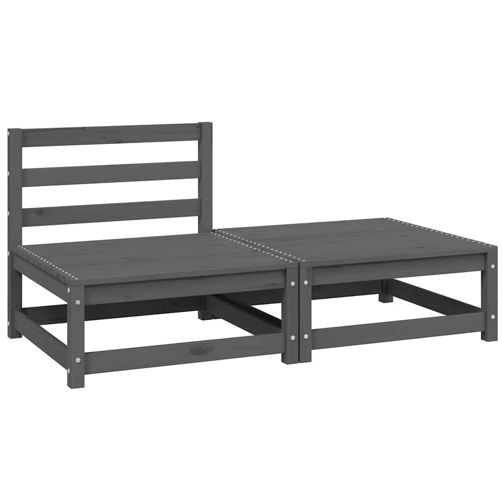 Set Divani da Giardino 2 pz Grigio in Legno Massello di Pino