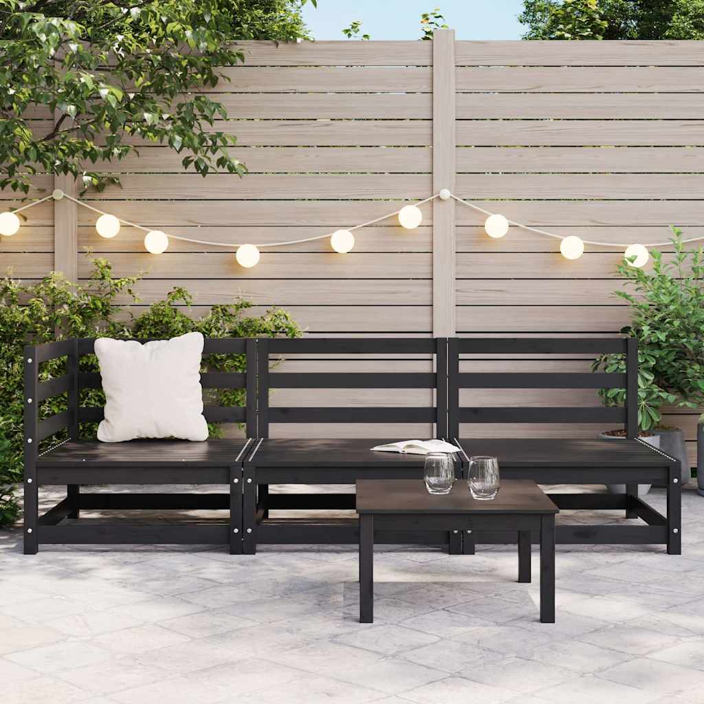 Set Divani da Giardino 3 pz Nero in Legno Massello di Pino - homemem39