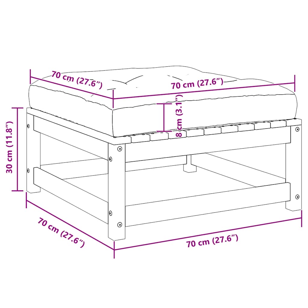 Poggiapiedi da Giardino con Cuscino in Legno Massello di Pino