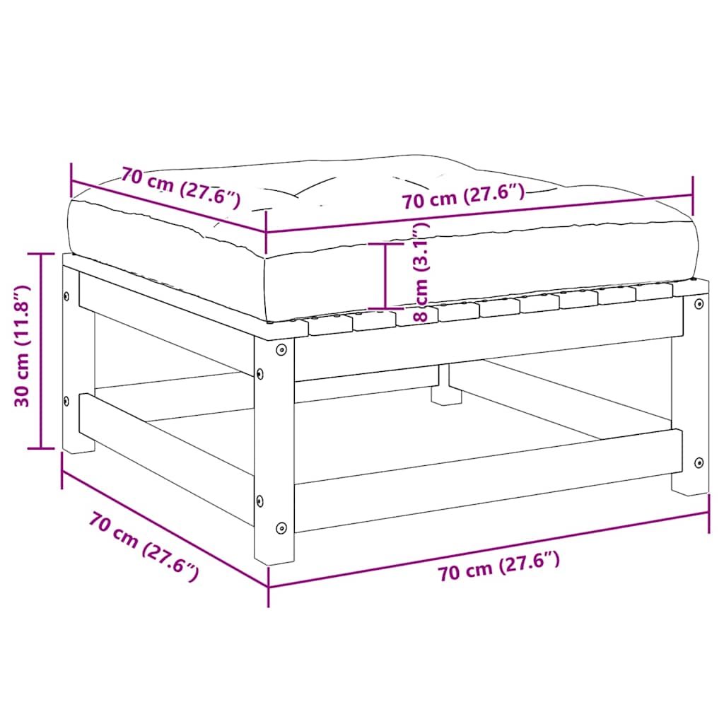 Sgabello da Giardino con Cuscino Nero in Legno Massello di Pino - homemem39
