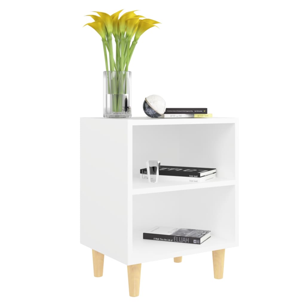 Comodino con Gambe in Legno Massello Bianco 40x30x50 cm - homemem39
