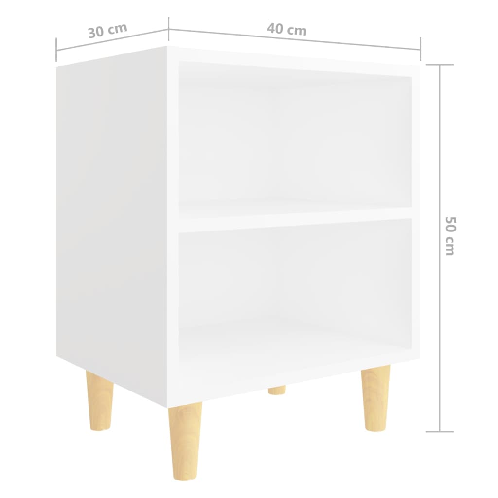 Comodini con Gambe in Legno Massello 2pz Bianchi 40x30x50 cm | homemem39