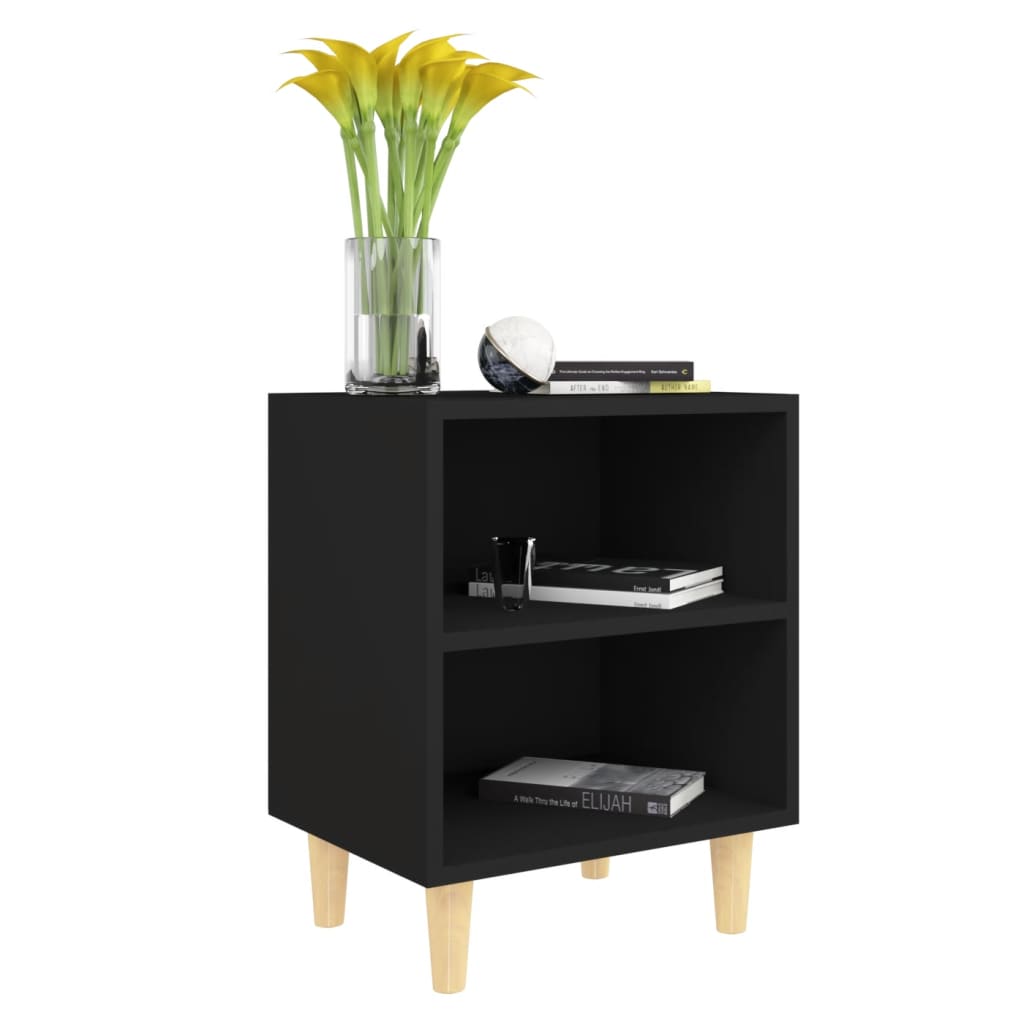 Comodino con Gambe in Legno Massello Nero 40x30x50 cm - homemem39